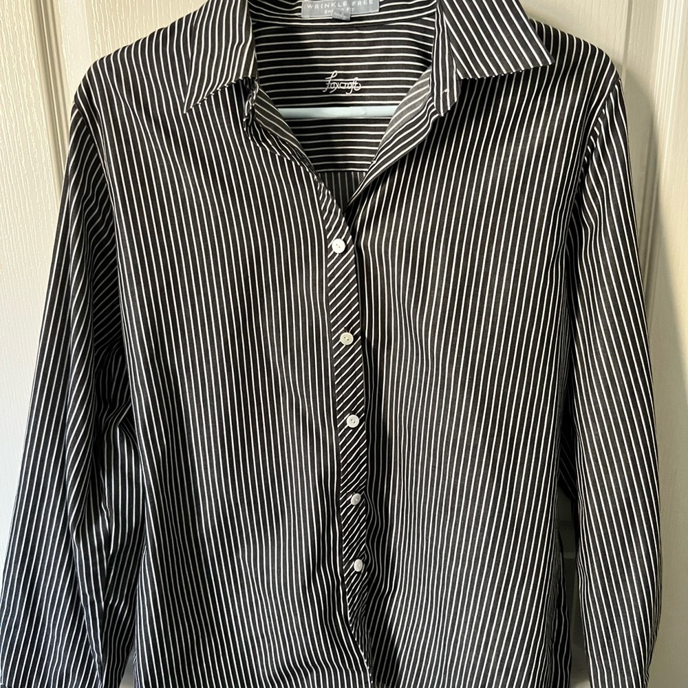Foxcroft Black and White Striped Button-Down wrinkle free shirt